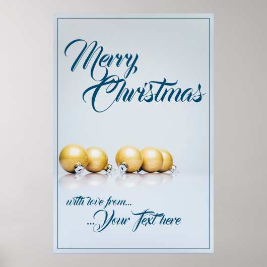 Fünf goldene Weihnachtsbälle - blaues Schreiben Poster (Vorne)
