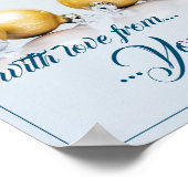 Fünf goldene Weihnachtsbälle - blaues Schreiben Poster (Ecke)