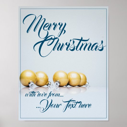 Fünf goldene Weihnachtsbälle - blaues Schreiben Poster (Vorne)