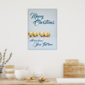 Fünf goldene Weihnachtsbälle - blaues Schreiben Poster (Küche)