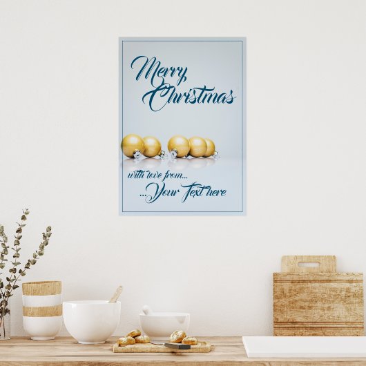 Fünf goldene Weihnachtsbälle - blaues Schreiben Poster (Küche)