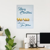 Fünf goldene Weihnachtsbälle - blaues Schreiben Poster (Heimbüro)