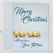 Fünf goldene Weihnachtskugeln - blaue Schrift (Vorne/Hinten)