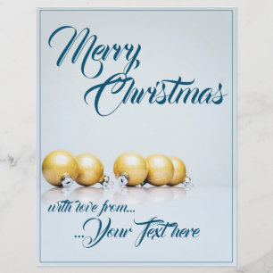 Fünf goldene Weihnachtskugeln - blaue Schrift