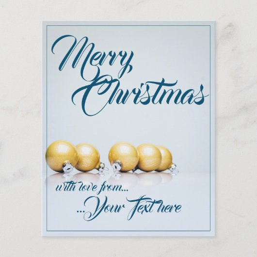 Fünf goldene Weihnachtskugeln - blaue Schrift (Vorderseite)