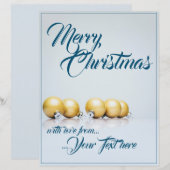 Fünf goldene Weihnachtskugeln - blaue Schrift (Vorne/Hinten)
