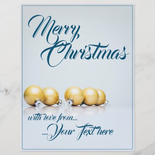 Fünf goldene Weihnachtskugeln - blaue Schrift (Vorderseite)