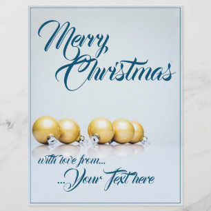 Fünf goldene Weihnachtskugeln - blaue Schrift