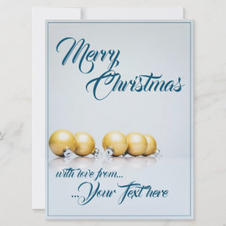 Fünf goldene Weihnachtskugeln - blaue Schrift