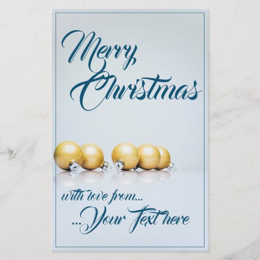 Fünf goldene Weihnachtskugeln - blaue Schrift (Vorderseite)