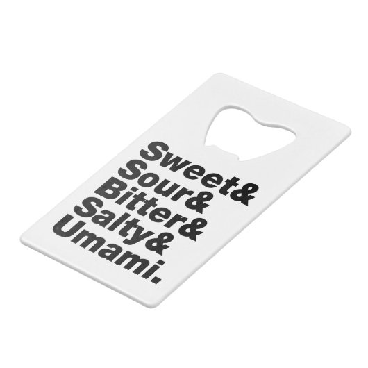 Fünf Grundgeschmacksrichtungen Kreditkartenflaschenöffner (Vorderseite Schrägansicht)