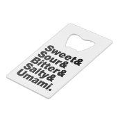 Fünf Grundgeschmacksrichtungen Kreditkartenflaschenöffner (Rückseite Schrägansicht)