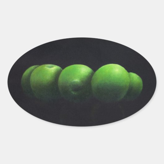 Fünf grüne Äpfel Ovaler Aufkleber (Vorderseite)