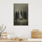 Fünf Hexen in langen Umhängen in gotischer Manier  Poster (Küche)