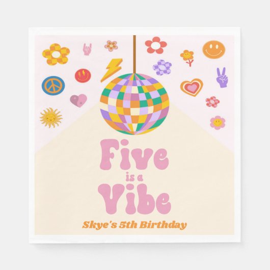 Fünf ist die Vibe Retro Diskothek Ball 5. Geburtst Serviette (Vorderseite)