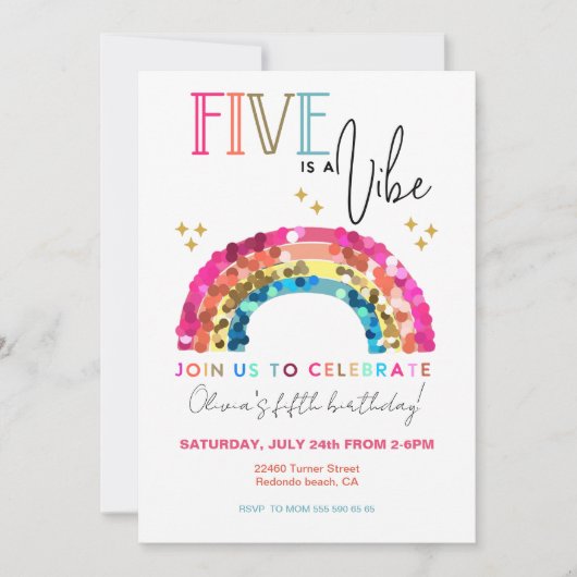 FÜNF ist ein VIBE farbiger Regenbogen 5. Geburtsta Einladung (Vorderseite)