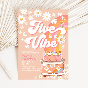 Fünf ist ein Vibe Mädchen Pink Pfirsich Groovy 5. Einladung