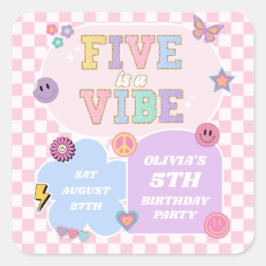 Fünf ist ein Vibe Preppy Patch 5. Geburtstagsparty Quadratischer Aufkleber