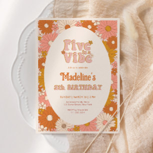 Fünf ist ein Vibe Retro Gänseblümchen Mädchen 5. G Einladung