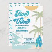 Fünf ist ein Vibe Retro Surfboard Strand Geburtsta Einladung (Vorne/Hinten)
