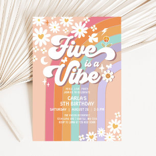 Fünf ist eine Stimmung Daisy Rainbow Groovy Retro  Einladung