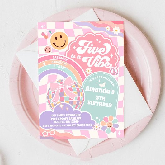Fünf ist eine Stimmung Disco Regenbogen 5. Geburts Einladung