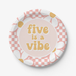 Fünf ist eine Stimmung Pink Daisy Checker Pappteller