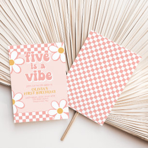 Fünf ist eine Stimmung Retro Check Pink Daisy Einladung
