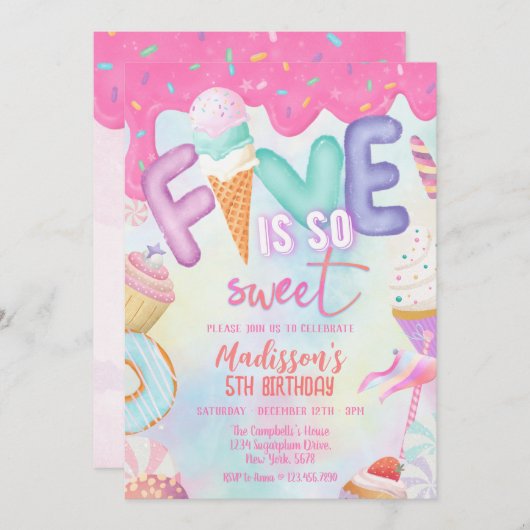 Fünf ist so eine süße Einladung (Vorne/Hinten)