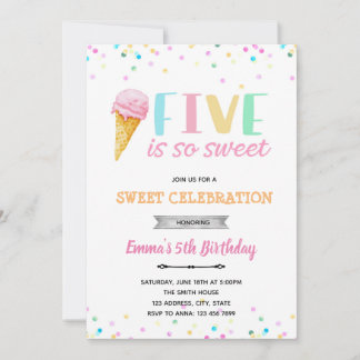 Fünf ist so eine süße Eis-Einladung Einladung