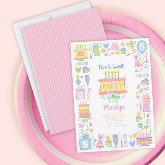 Fünf ist süß rosa 5. Geburtstag Einladung