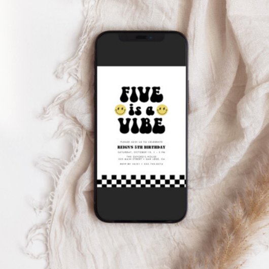 Fünf ist Vibe | Jungen glücklich Gesicht Kinder 5. Einladung