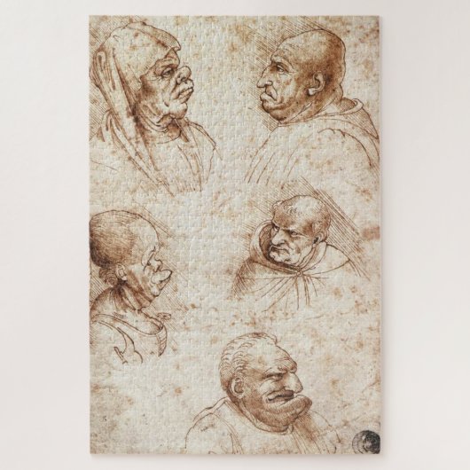 Fünf Karikaturenköpfe (c.1490): Leonardo da Vinci Puzzle (Vertikal)