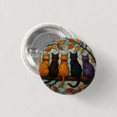 Fünf Katzen auf einem Baumzweig im Buntglasstil Button (Vorne & Hinten)