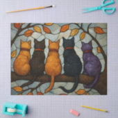 Fünf Katzen auf einem Baumzweig im Buntglasstil Seidenpapier (Basteln)