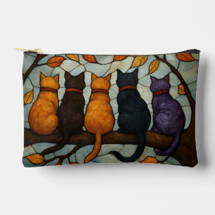 Fünf Katzen auf einem Baumzweig im Buntglasstil Zubehörtasche