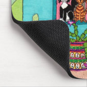 Fünf Katzen in einem Aqua-Adobe-Haus Mousepad (Ecke)