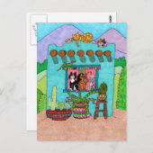 Fünf Katzen in einem Aqua-Adobe-Haus Postkarte (Vorne/Hinten)