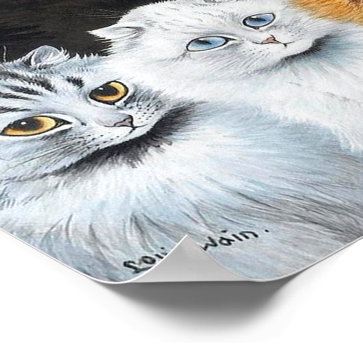 Fünf Katzen, Louis Wain Poster (Ecke)