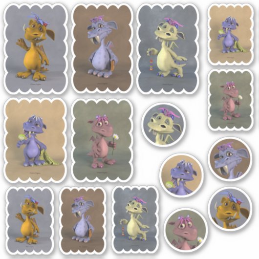 Fünf kleine Drachen Aufkleber (Vorderseite)