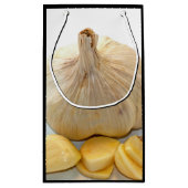 Fünf Knoblauch-Scheiben und eine Knoblauchzehe Kleine Geschenktüte (Rückseite)