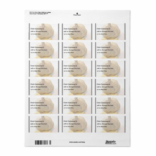 Fünf Knoblauchscheiben und ein Knoblauchhandschuh Adressaufkleber (Vorne)