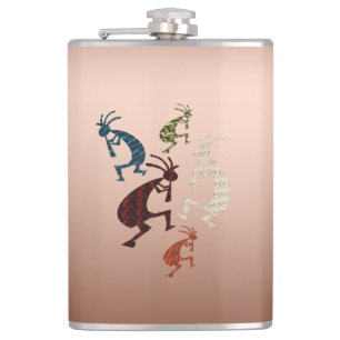 Fünf Kokopelli Flachmann
