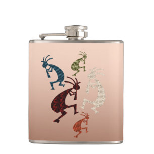 Fünf Kokopelli Flachmann