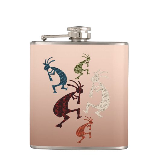Fünf Kokopelli Flachmann (Vorderseite)