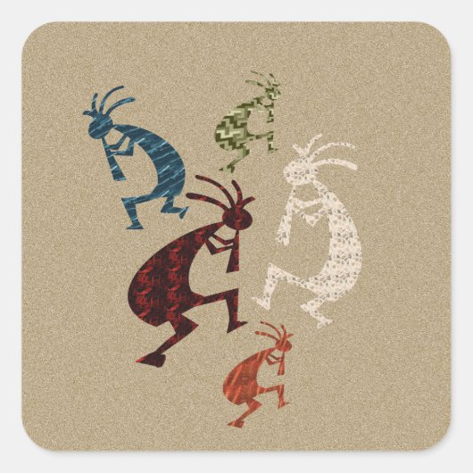 Fünf Kokopelli Quadratischer Aufkleber (Vorderseite)