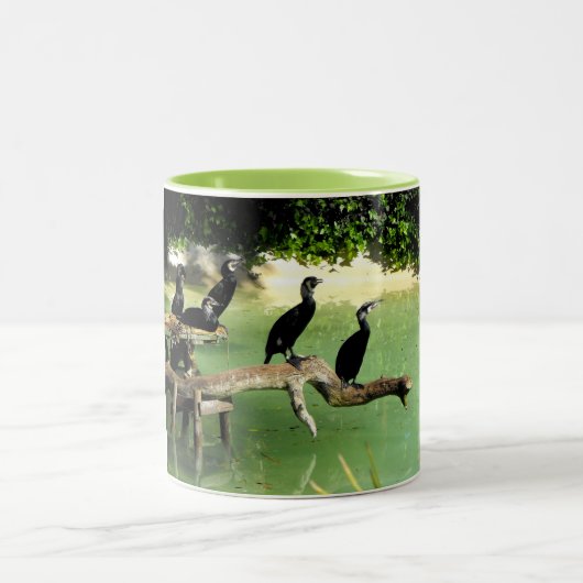 Fünf Kormorane Zweifarbige Tasse (Mittel)