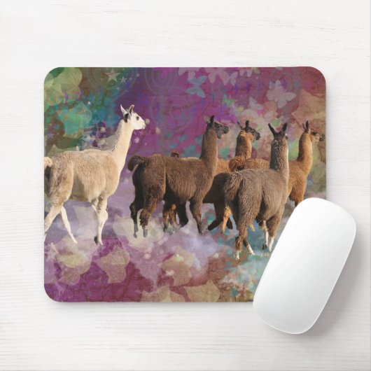 Fünf Lama-Wolken-Weg-Fantasie-Weiß u. Brown-Lamas Mousepad (Mit Mouse)