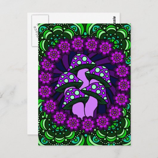 Fünf lila Pilz-Postkarte Postkarte (Vorne/Hinten)