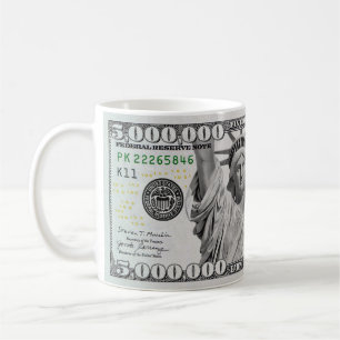 Fünf Millionen Dollar Schein Kaffeetasse